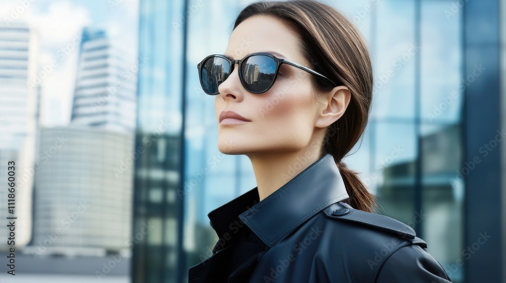 Fashionable woman in urban setting wearing sunglasses Fashionable woman in urban setting wearing sunglasses