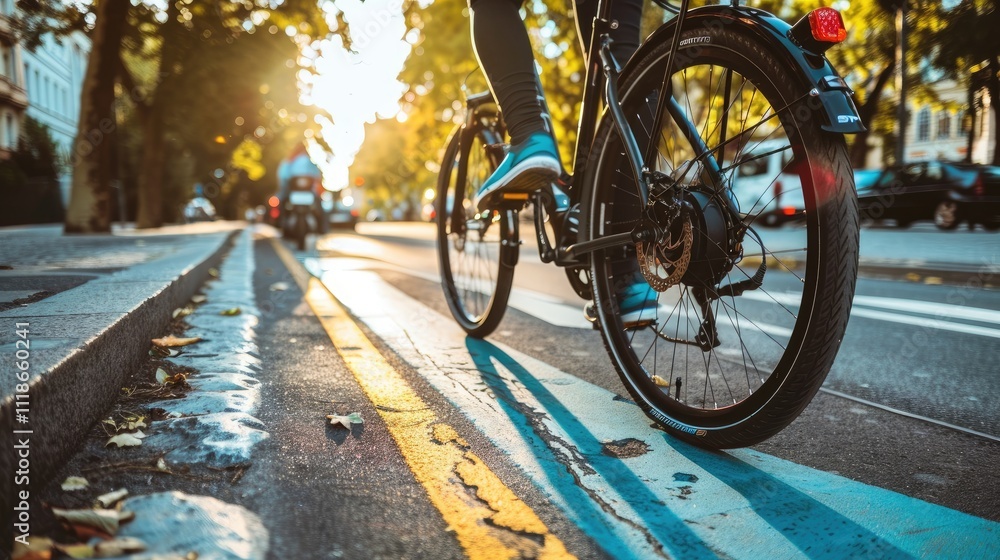Fototapeta premium Bicycle commuting in a city showcasing an eco-friendly lifestyle choice for sustainable urban living