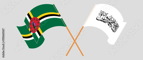 Crossed and waving flags of Dominica and Taliban. Vector illustration