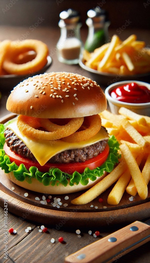 Classic Cheeseburger with Crispy French Fries Classic Cheeseburger with Crispy French Fries