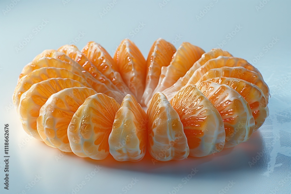 Vibrant orange citrus fruit segments arranged aesthetically. Vibrant orange citrus fruit segments arranged aesthetically.