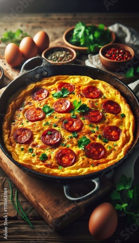 Wallpaper Mural  Fluffy Omelette with Chorizo and Fresh Herbs Torontodigital.ca