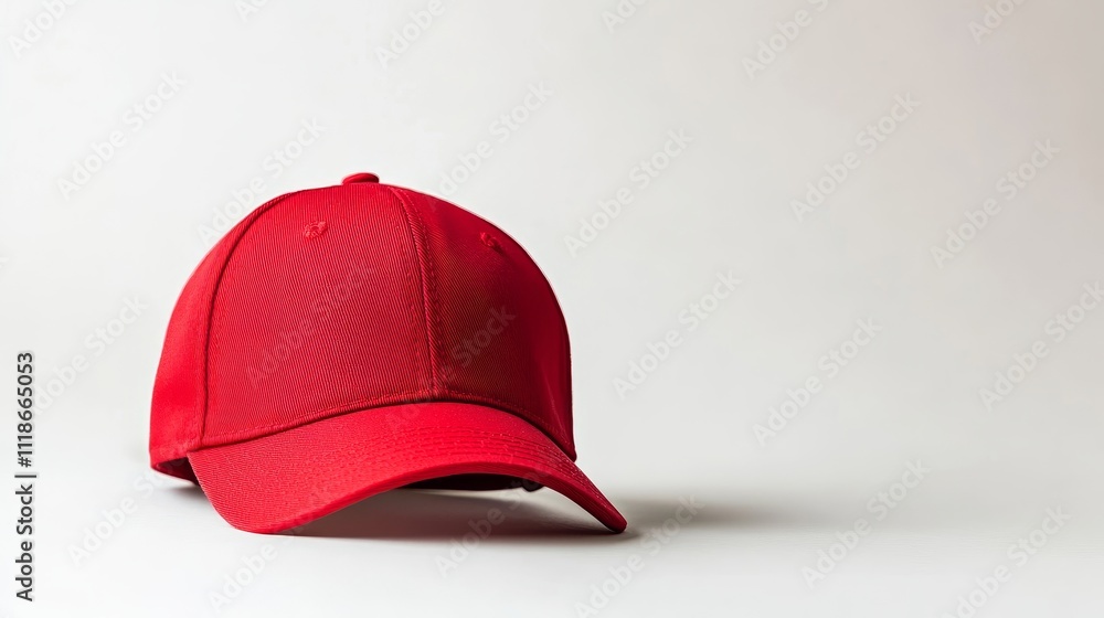 An isolated, traditional red cricket cap sits against a pristine white backdrop. An isolated, traditional red cricket cap sits against a pristine white backdrop.
