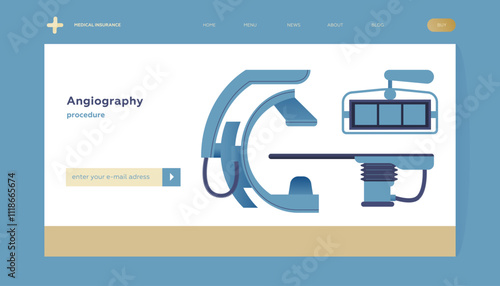 Angiography Procedure. Medical Equipment. Modern Flat Vector Concept Illustration. Landing Page Design Template. Website Banner.