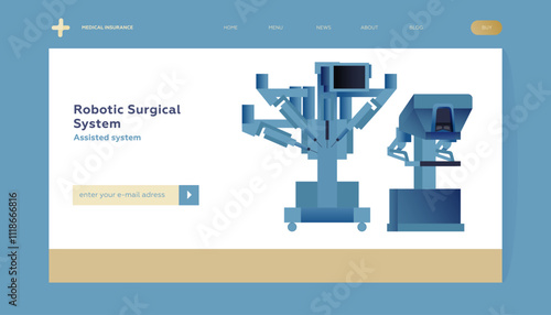 Robotic Surgical Assisted System. Medical Equipment. Modern Flat Vector Illustration. Landing Page Design Template. Website Banner.