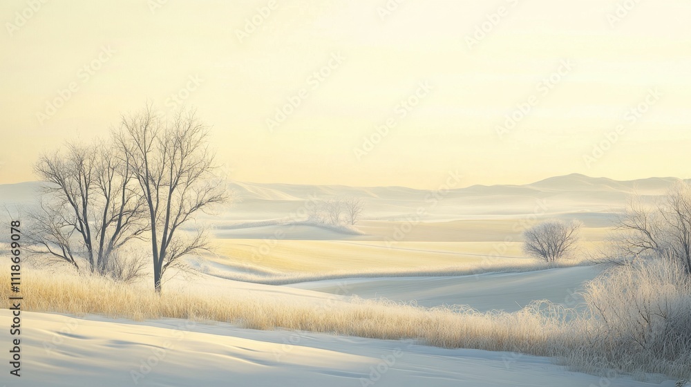 Tranquil winter sunrise over frosty landscape Tranquil winter sunrise over frosty landscape