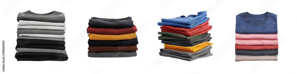 Set of Folded Stack of Colorful Sweaters on transparent background Set of Folded Stack of Colorful Sweaters on transparent background