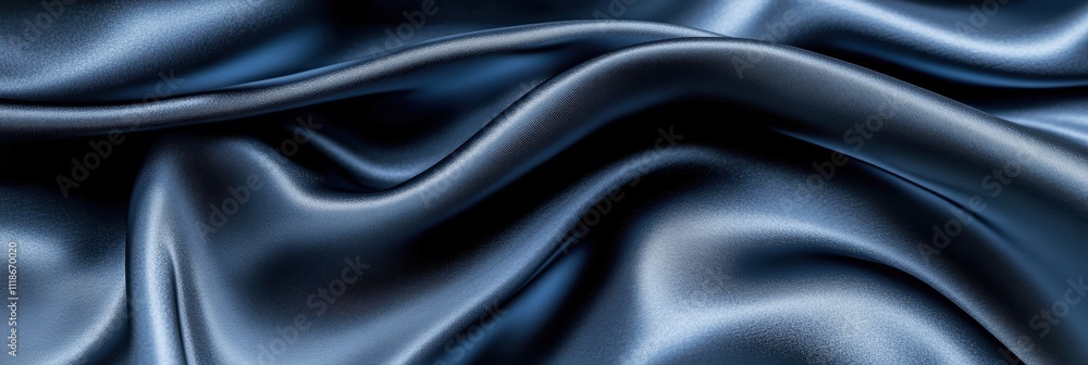 Fototapeta premium 光沢のある深い青のシルク生地が柔らかく波打つ様子