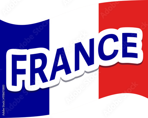 Drapeau français flottant avec le mot France écrit au milieu