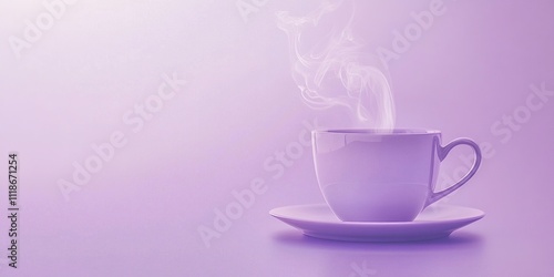 Lavender Cup with Ethereal Steam on Saucer, Purple Gradient Background for a Serene Look photo