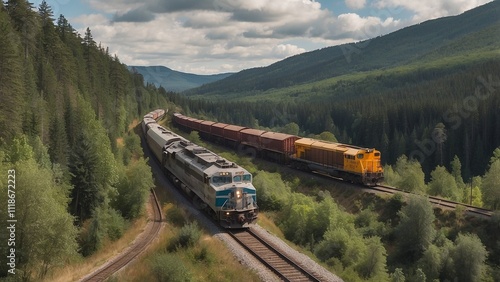 A train passing through a woodland on railroad tracks