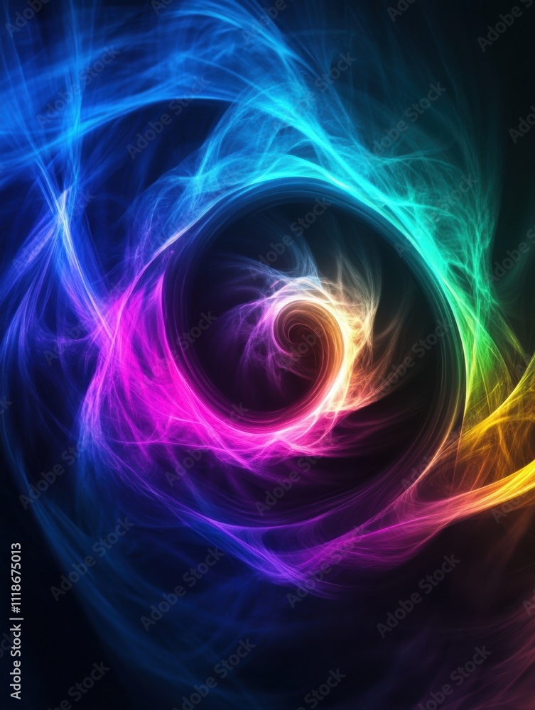 Bright light spirals in neon colors create a mesmerizing abstract design ideal for showcasing text or creative content. Generative AI Bright light spirals in neon colors create a mesmerizing abstract design ideal for showcasing text or creative content. Generative AI
