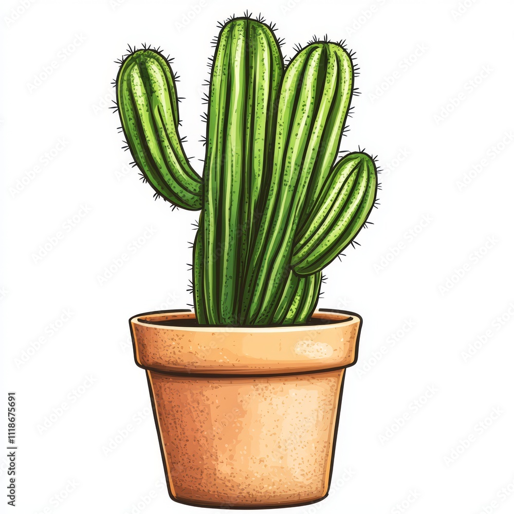 Potted cactus plant with three stems. Potted cactus plant with three stems.