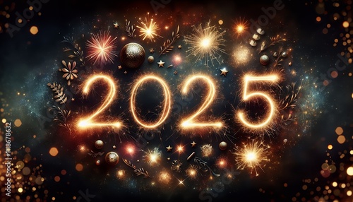 Wallpaper Mural  A festive New Year's Eve celebration with sparkling fireworks forming the number 2025. Torontodigital.ca