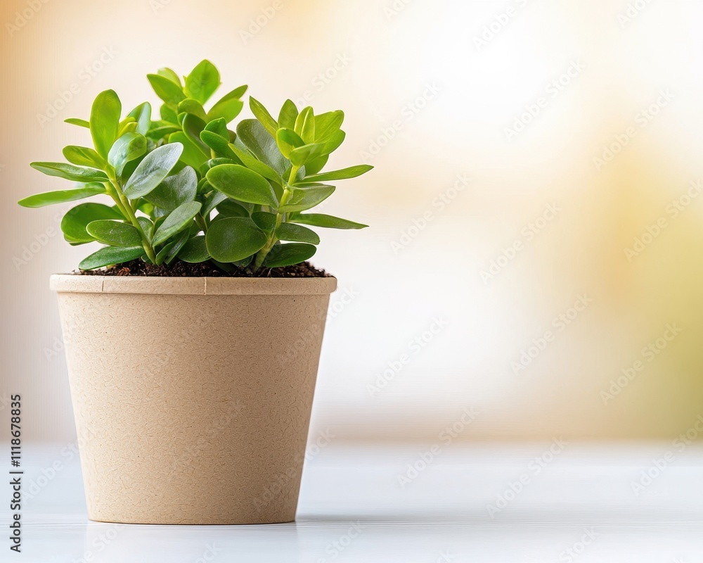 Obraz premium Cardboard recycle and repurpose concept. Eco-friendly cardboard planter showcasing vibrant indoor plants,