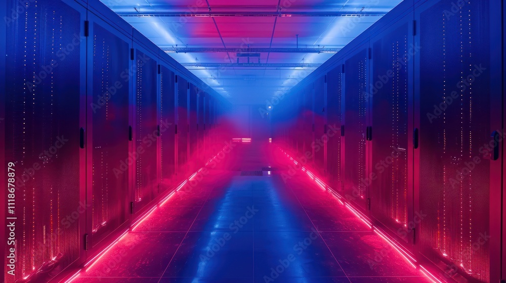 An otherworldly scene with vibrant neon lights creating a corridor surrounded by thick, creeping fog and a sense of mystery An otherworldly scene with vibrant neon lights creating a corridor surrounded by thick, creeping fog and a sense of mystery
