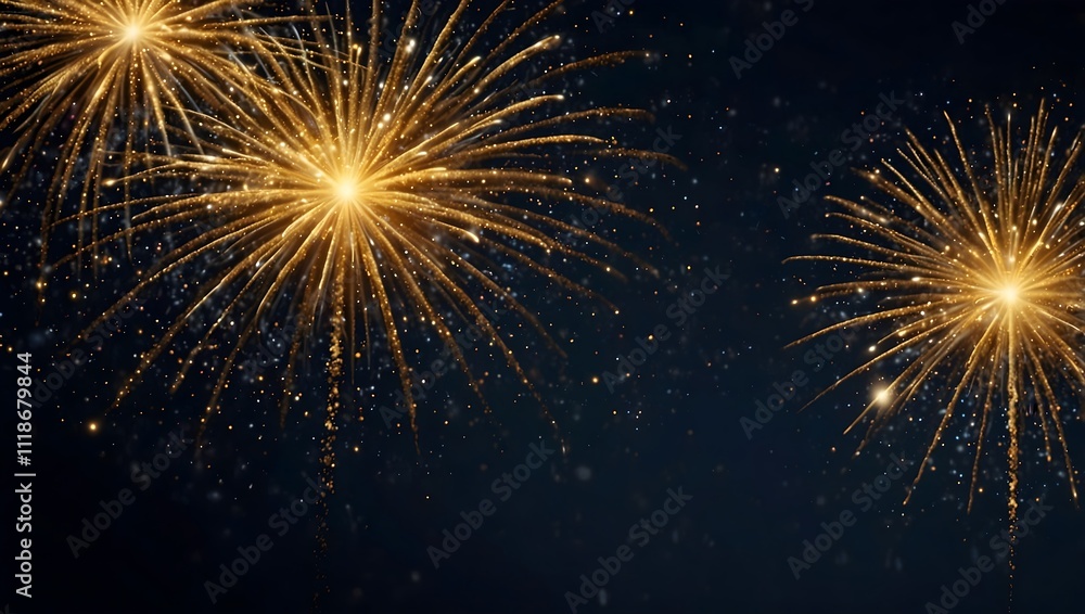 Bright gold fireworks explode against a dark night sky.
Bright gold fireworks explode against a dark night sky.
