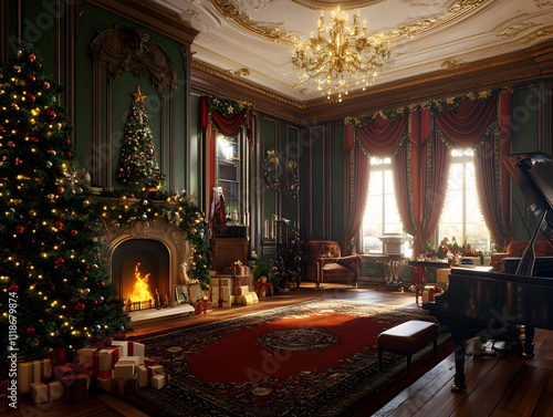 Wallpaper Mural Festive Christmas New Year concept background. Neural network AI generated art Torontodigital.ca