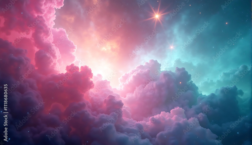The scene features a serene space with pastel pink, lavender, and blue nebula clouds, gently twinkled stars, and a soft focus that enhances the ethereal quality of the cosmic panorama. The scene features a serene space with pastel pink, lavender, and blue nebula clouds, gently twinkled stars, and a soft focus that enhances the ethereal quality of the cosmic panorama.