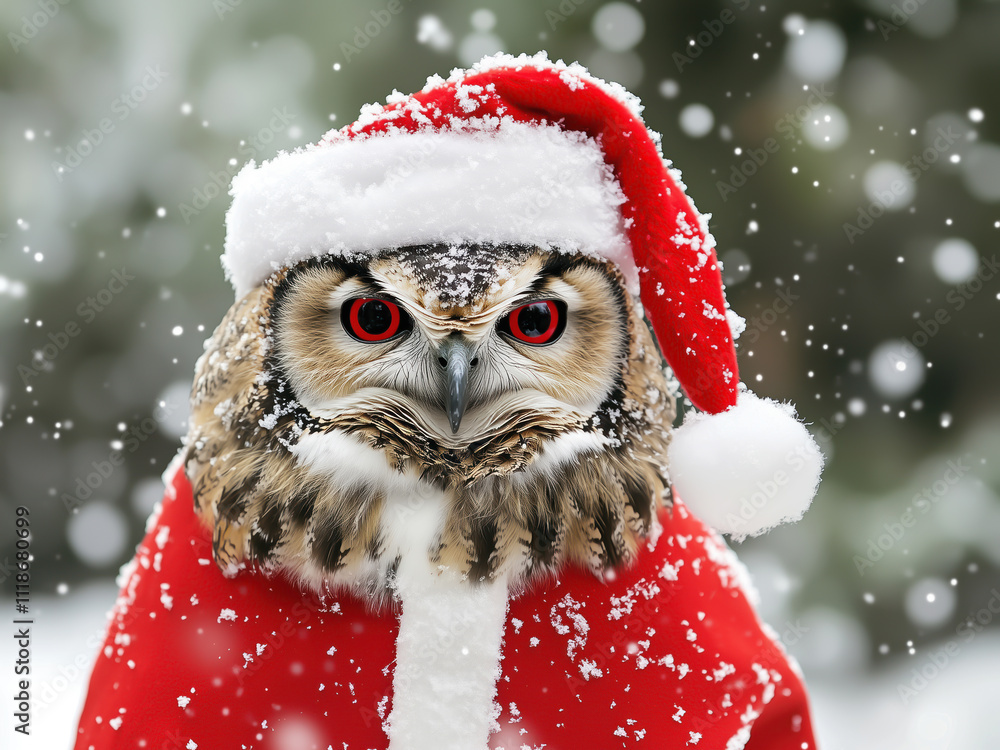 Cute and funny owl dressed as Santa Claus for Christmas Cute and funny owl dressed as Santa Claus for Christmas