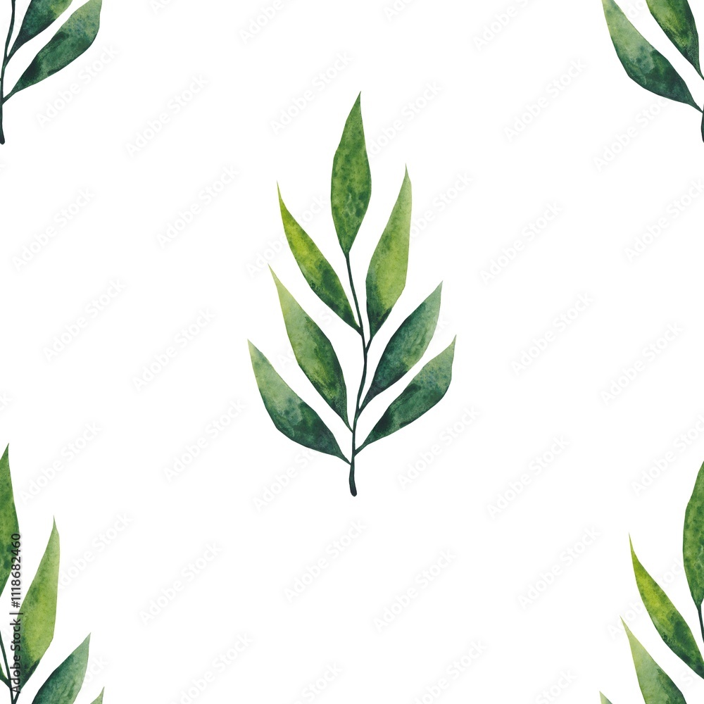 Seamless leaf pattern made in watercolor. A branch and leaves hand-picked on a white background. Floral illustration for design, print, fabric or background Seamless leaf pattern made in watercolor. A branch and leaves hand-picked on a white background. Floral illustration for design, print, fabric or background