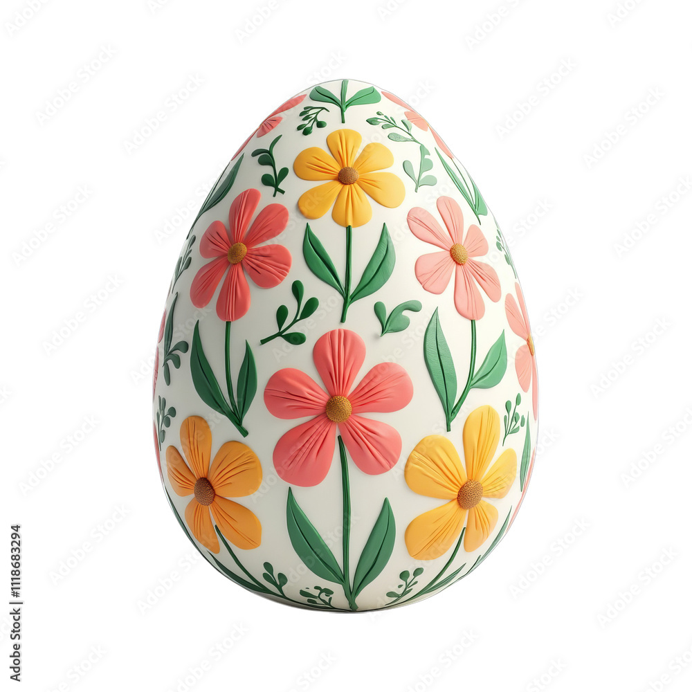 A decorative Easter egg adorned with vibrant floral patterns in pink, yellow, and green on transparent background, symbolizing festive springtime A decorative Easter egg adorned with vibrant floral patterns in pink, yellow, and green on transparent background, symbolizing festive springtime