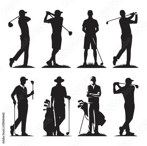 golf player set silhouette vector illustration