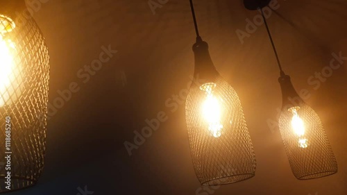 Footage of the decorative pedant lights in the modern apartment. Interior photo