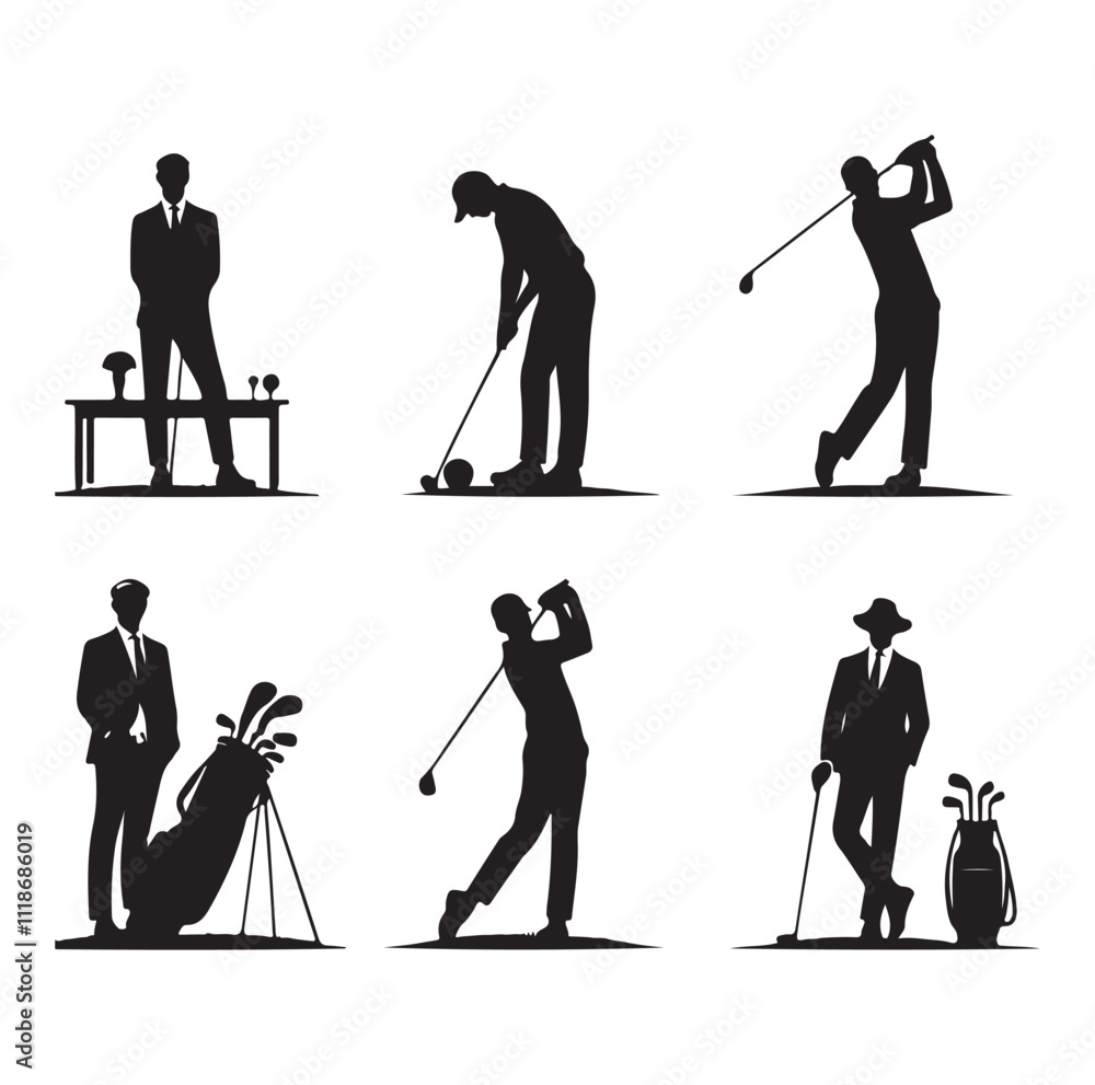 Obraz premium golf player set silhouette vector illustration