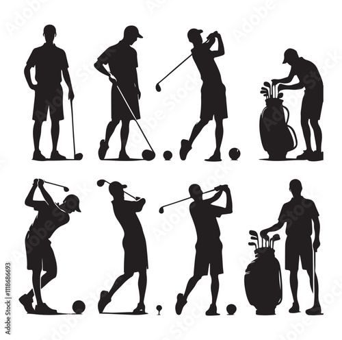 golf player set silhouette vector illustration