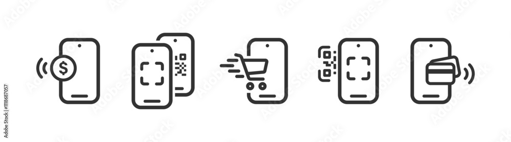 Mobile payment icon. NFC pay with smartphone. Online banking transaction. Online shopping. Mobile payment icon. NFC pay with smartphone. Online banking transaction. Online shopping.