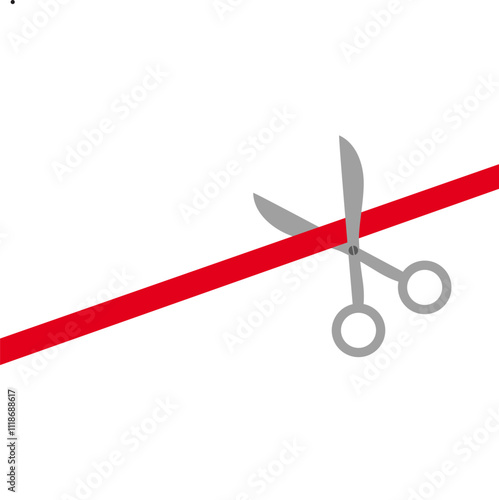 Scissors cut straight red ribbon on the right grand opening celebration sign symbol