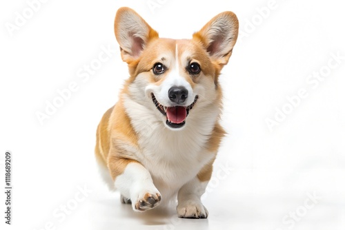 running corgi dog isolated on White background