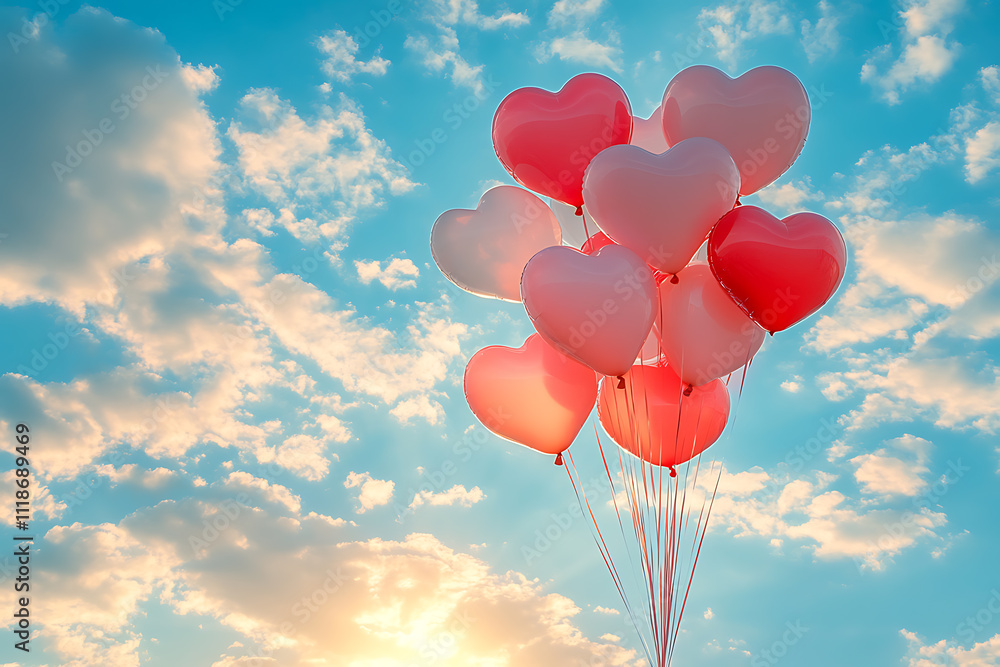 A Valentine’s Day design featuring heart-shaped balloons floating in a serene blue sky, symbolizing love, joy, and celebration of romance.
A Valentine’s Day design featuring heart-shaped balloons floating in a serene blue sky, symbolizing love, joy, and celebration of romance.