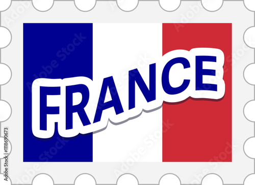 Drapeau français sous forme de timbre avec "France" inscrit au milieu avec un effet flottant