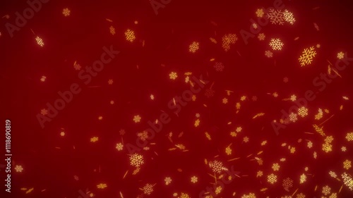 Gold snowflakes falling on a red background 4k