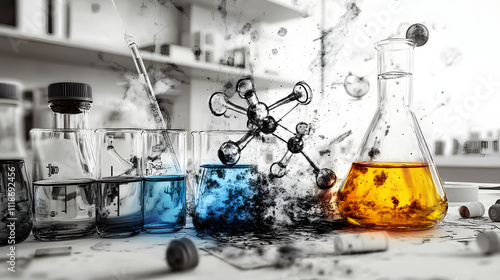 Artistic Depiction of a Double Displacement Reaction (Metathesis Reaction) with Educational Annotations and Diagrams for Enhanced Learning photo