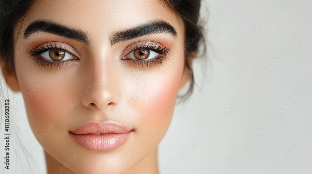 Fototapeta premium Elegant bridal makeup look with soft radiant finish for wedding inspiration