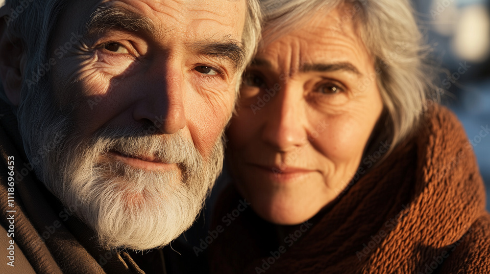 Warm Portrait of an Elderly Couple with Wisdom and Serenity Warm Portrait of an Elderly Couple with Wisdom and Serenity