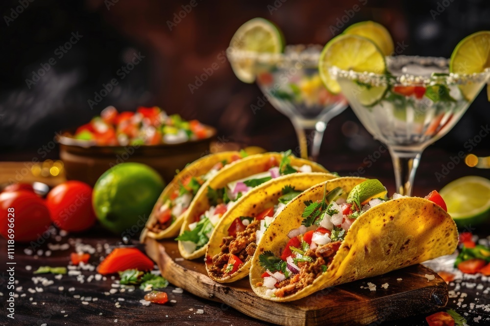 Background Cinco De Mayo Celebration with Tacos and Margarita