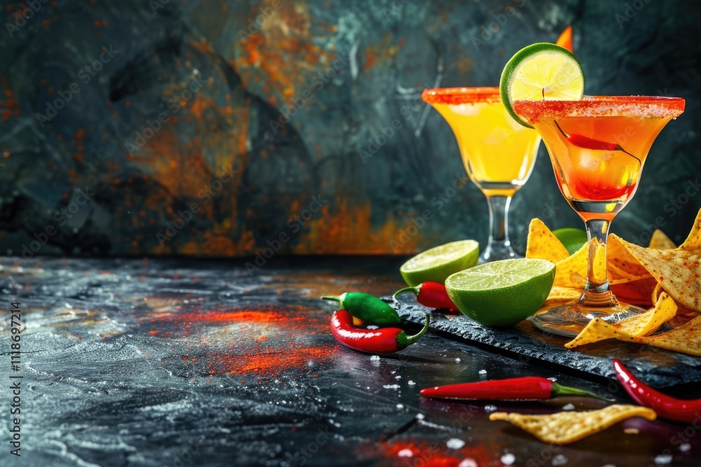 Cinco de Mayo party with margaritas tequila and snacks.