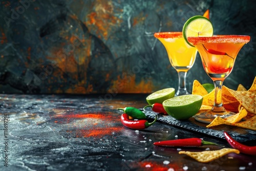Obraz na płótnie Cinco de Mayo party with margaritas tequila and snacks. w salonie
