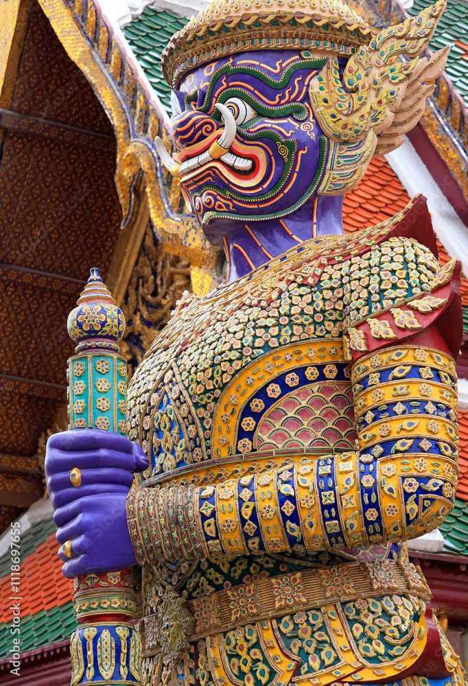Guardian statue detail of Wat Phra Kaew (Temple of the Emerald Buddha) in Bangkok, Thailand Guardian statue detail of Wat Phra Kaew (Temple of the Emerald Buddha) in Bangkok, Thailand
