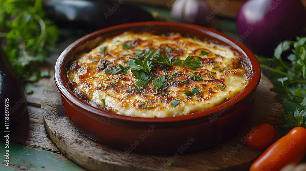 Delicious Moussaka: A Beautifully Plated Traditional Greek Dish with Layers of Flavor and Texture Delicious Moussaka: A Beautifully Plated Traditional Greek Dish with Layers of Flavor and Texture