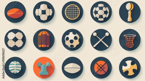 Set of editable vector sports icons, including football, cricket, golf, tennis, swimming, and chess, with simple and modern line designs