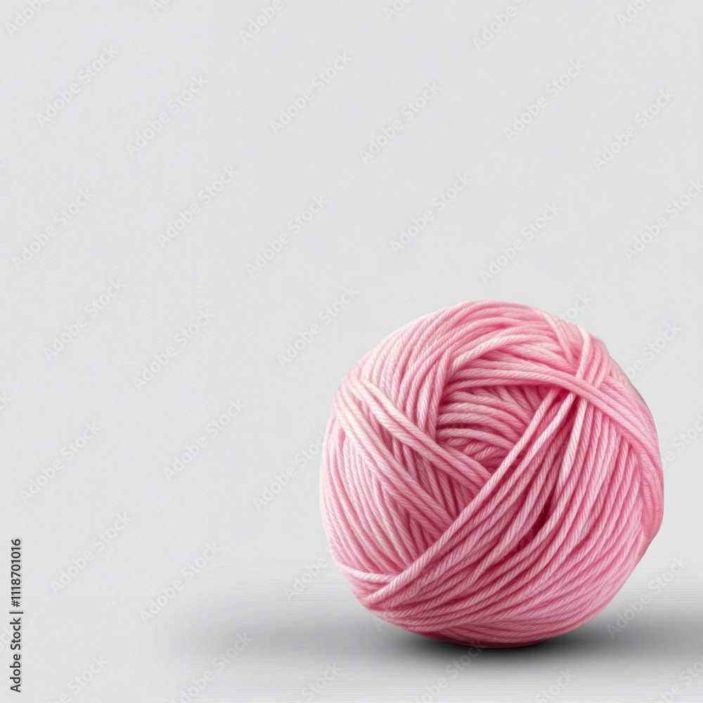 Soft pink yarn ball resting on a light surface with gentle shadow Soft pink yarn ball resting on a light surface with gentle shadow