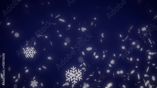 White snowflakes falling on navy blue background 4k