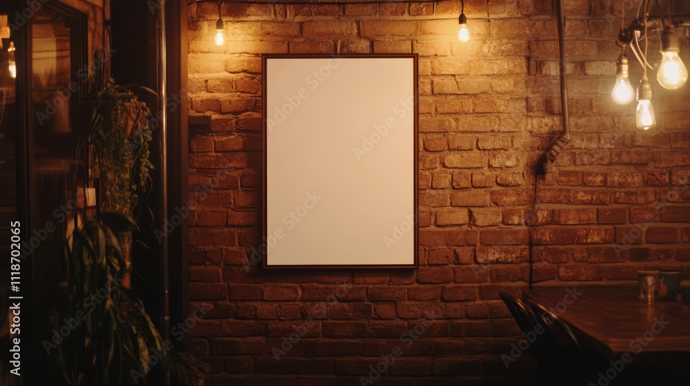 Blank frame on brick wall.
