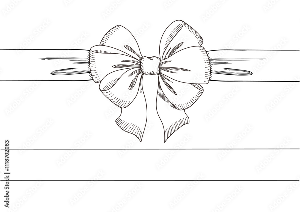 Fototapeta premium Set of long bow and ribbon. Hand drawn vintage line art. Ink sketched vector illustration.