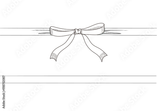 Set of long  bow and ribbon. Hand drawn vintage line art. Ink sketched vector illustration.